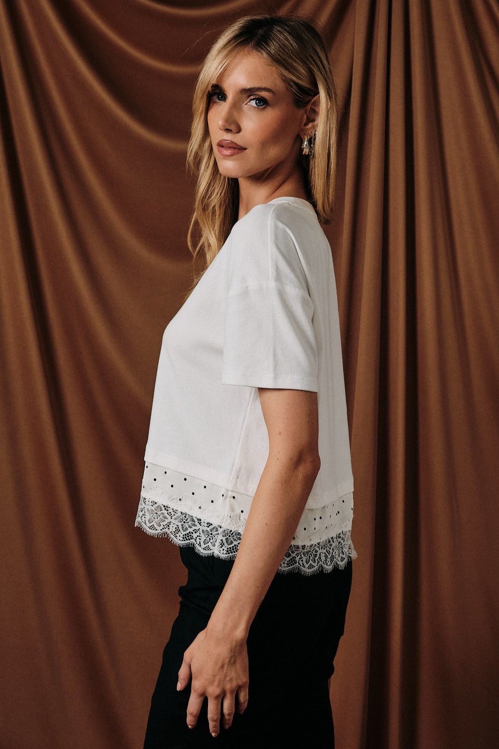 Vintage Lace Trim Polka Dot Top