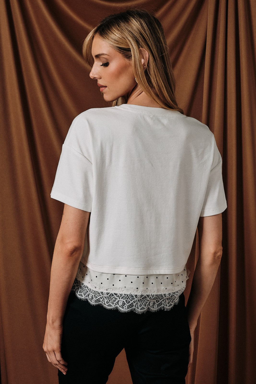 Vintage Lace Trim Polka Dot Top