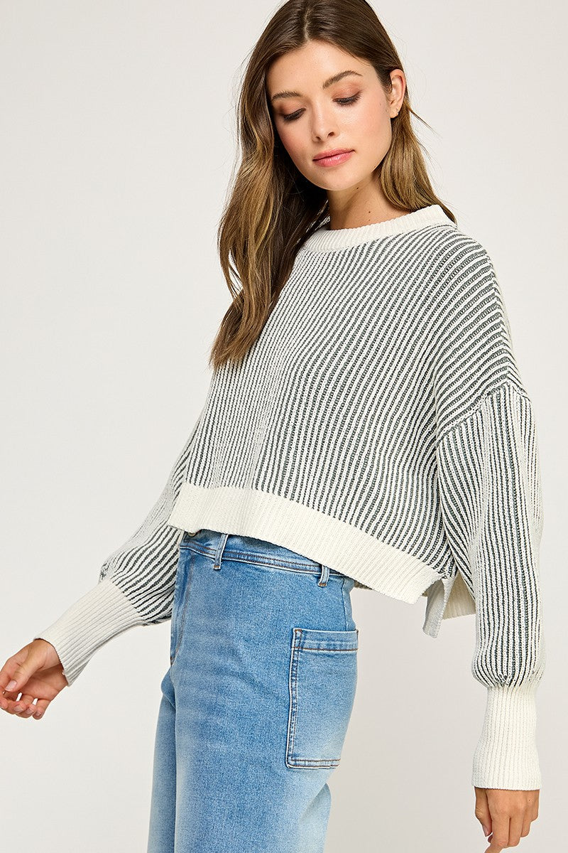 Pure Form Ribbed Sleeve Sweater