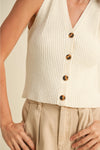 Buttoned Chic Ribbed Tank