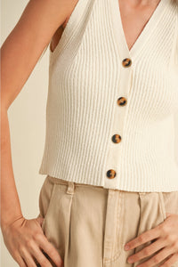 Buttoned Chic Ribbed Tank