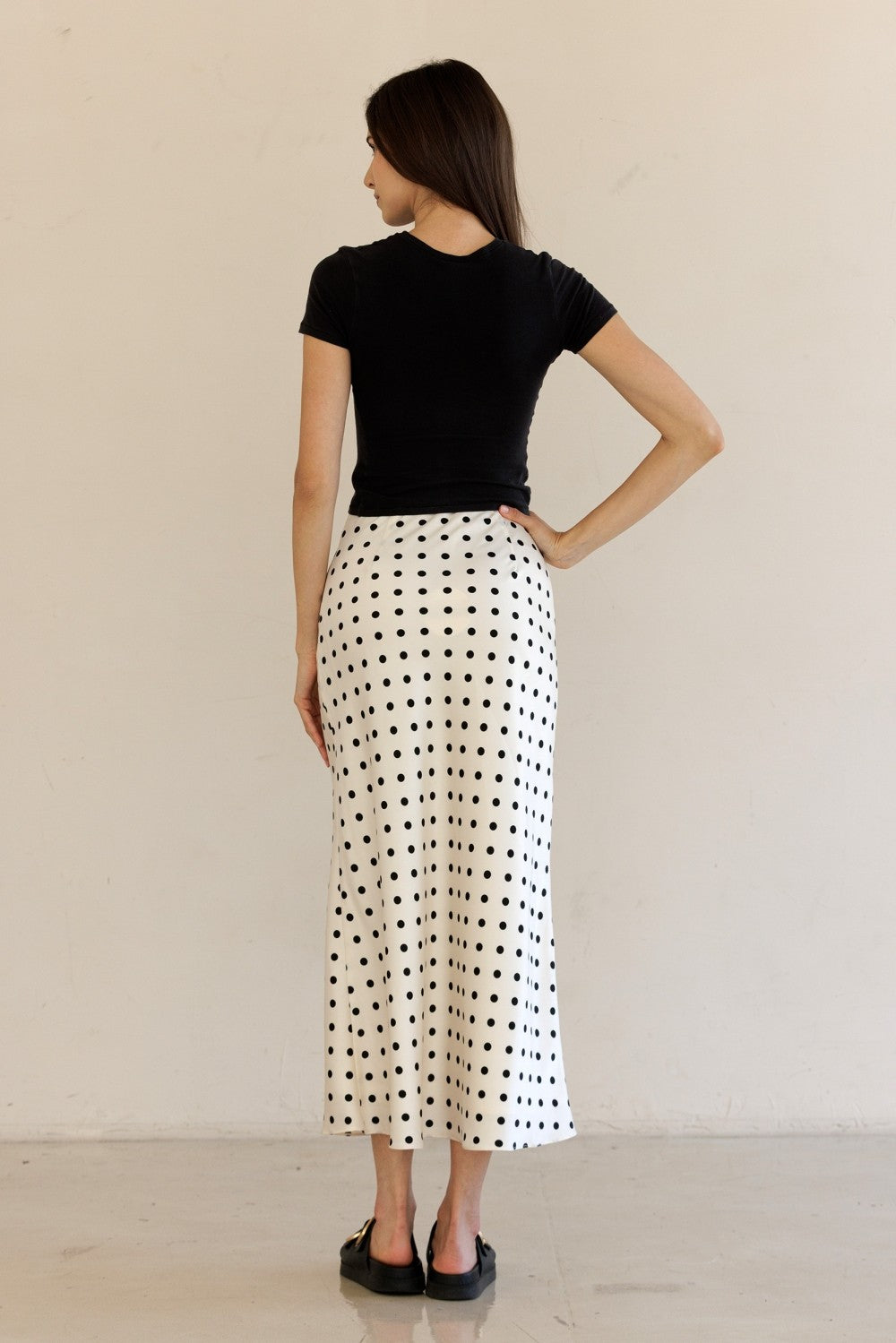 Monroe Polka Satin Midi Skirt