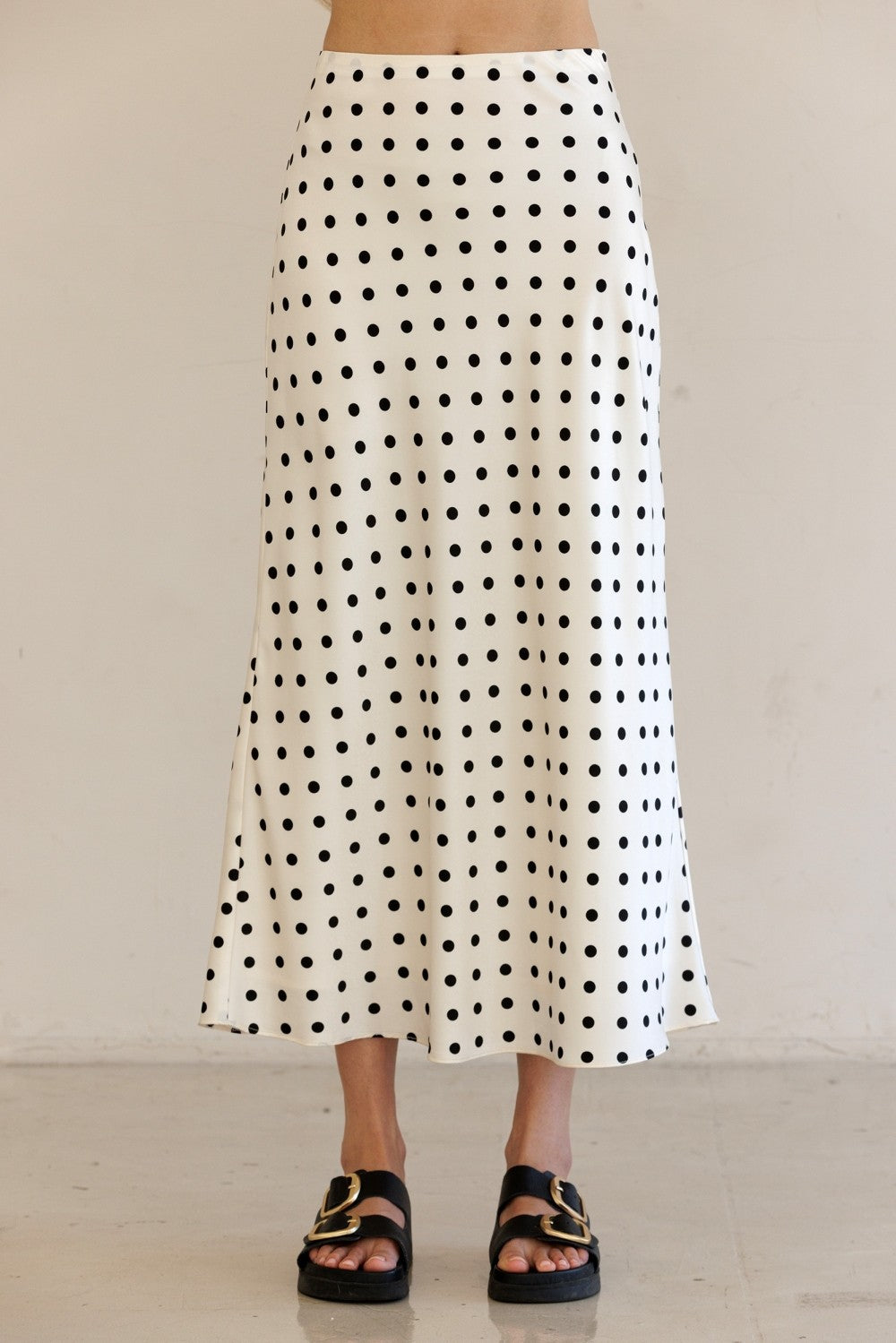Monroe Polka Satin Midi Skirt