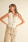 Buttoned Chic Ribbed Tank