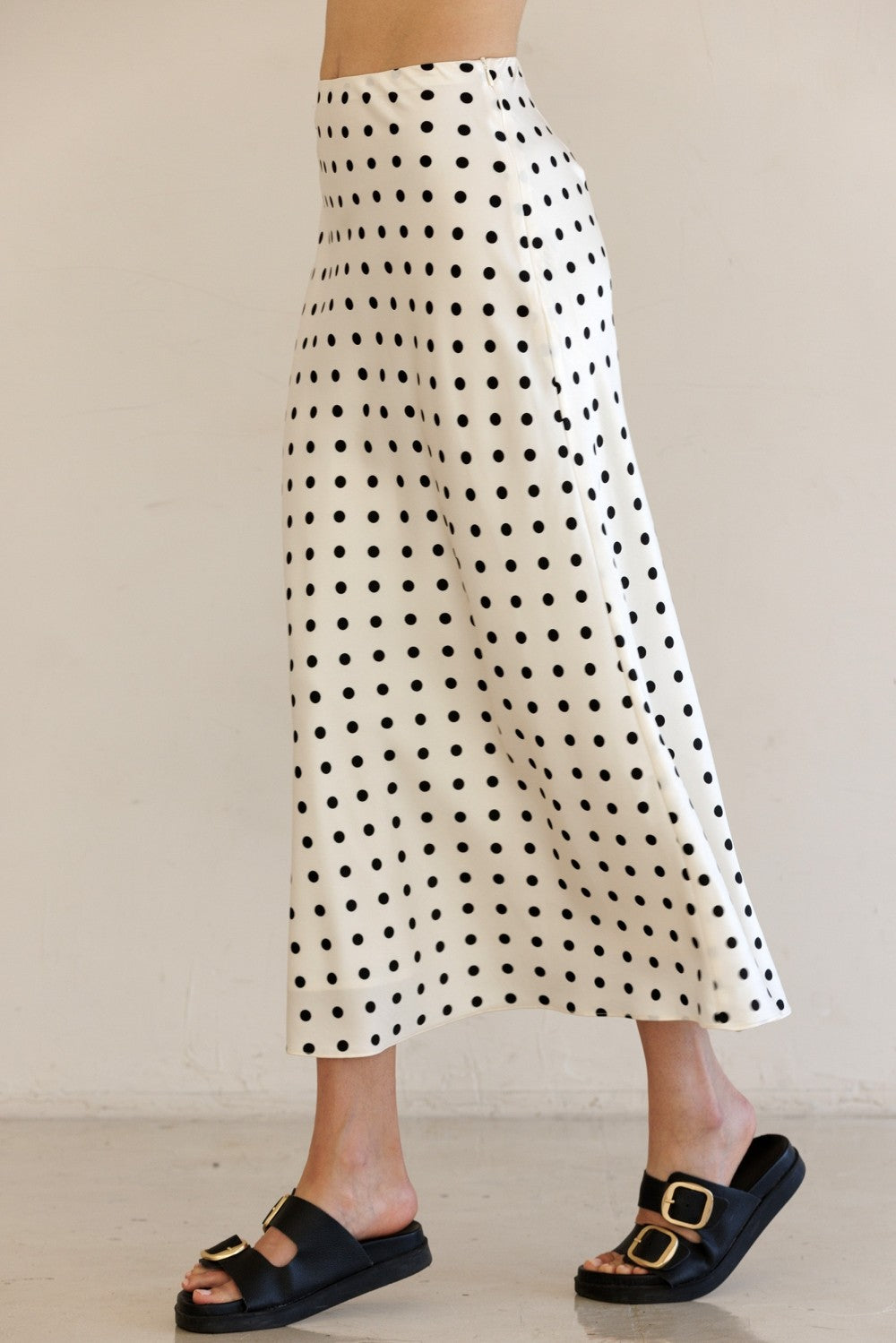 Monroe Polka Satin Midi Skirt