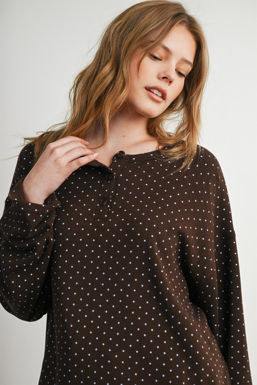 The Maplewood Polka Henley Neck Top