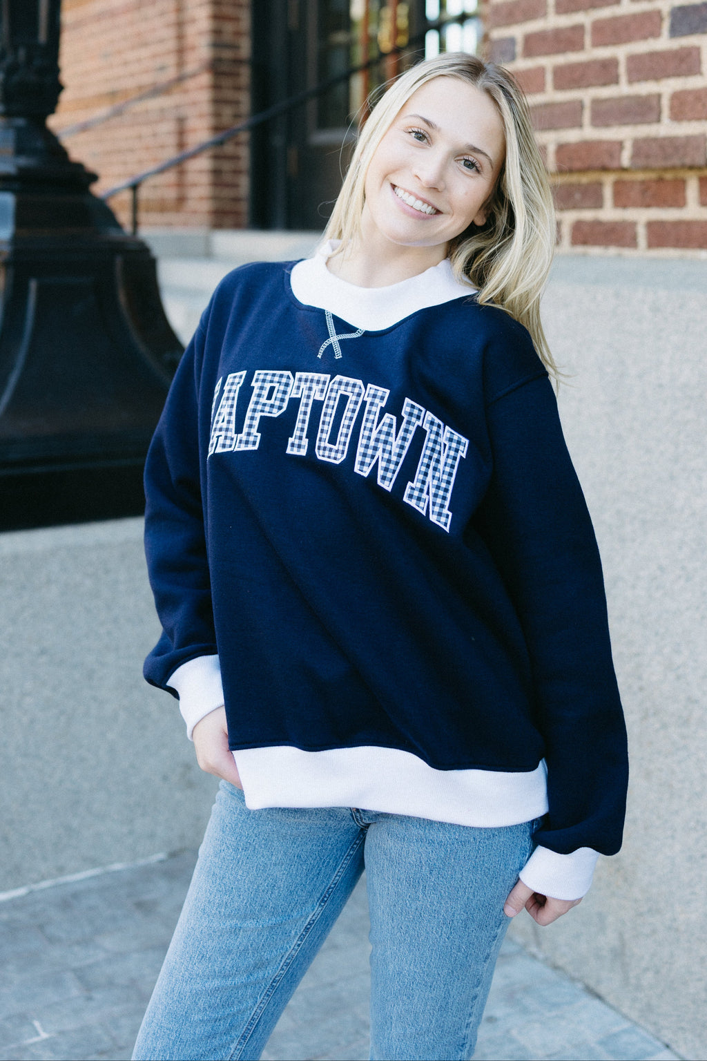 Naptown Gingham Embroidered Mock Neck Preorder
