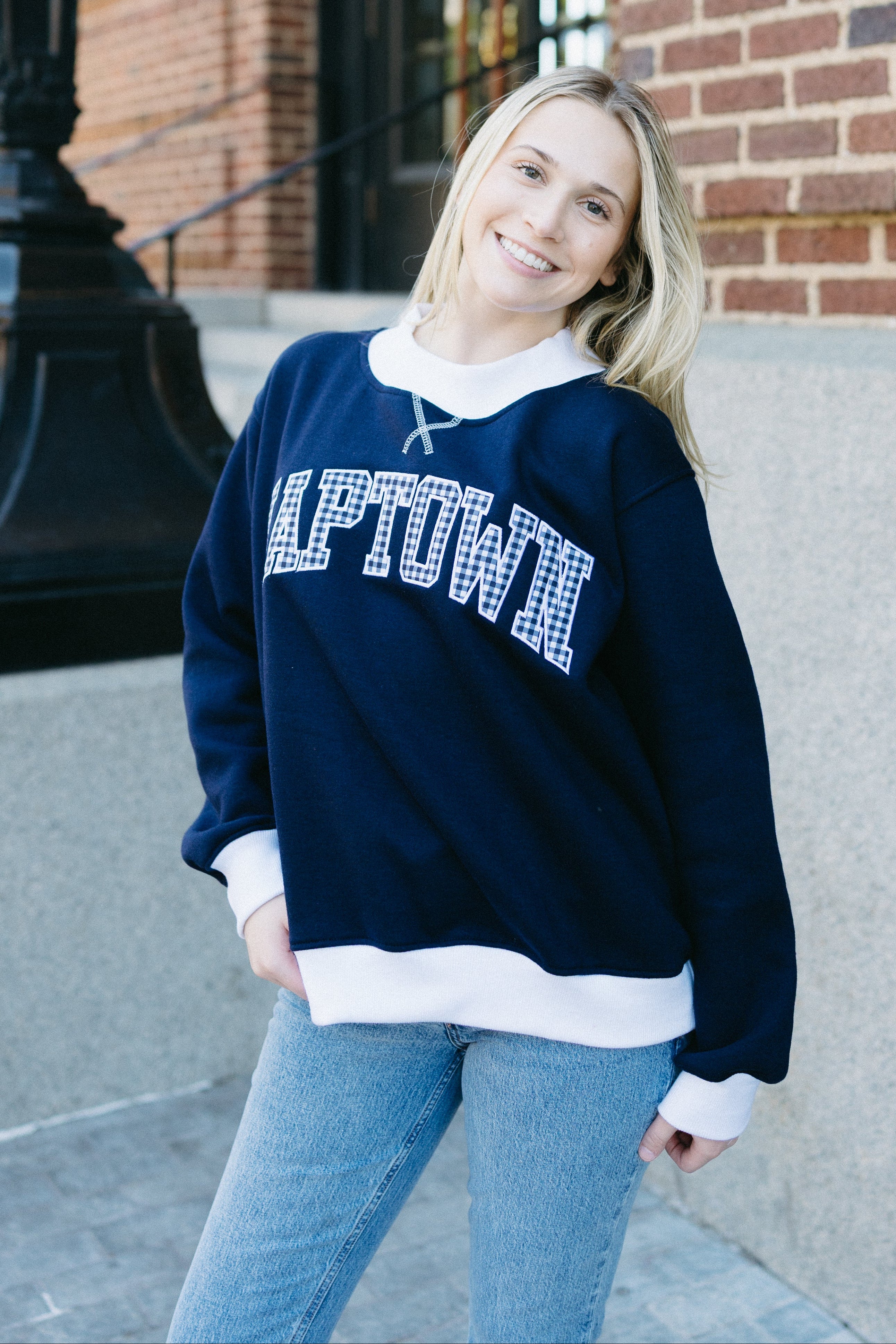 Naptown Gingham Embroidered Mock Neck Preorder