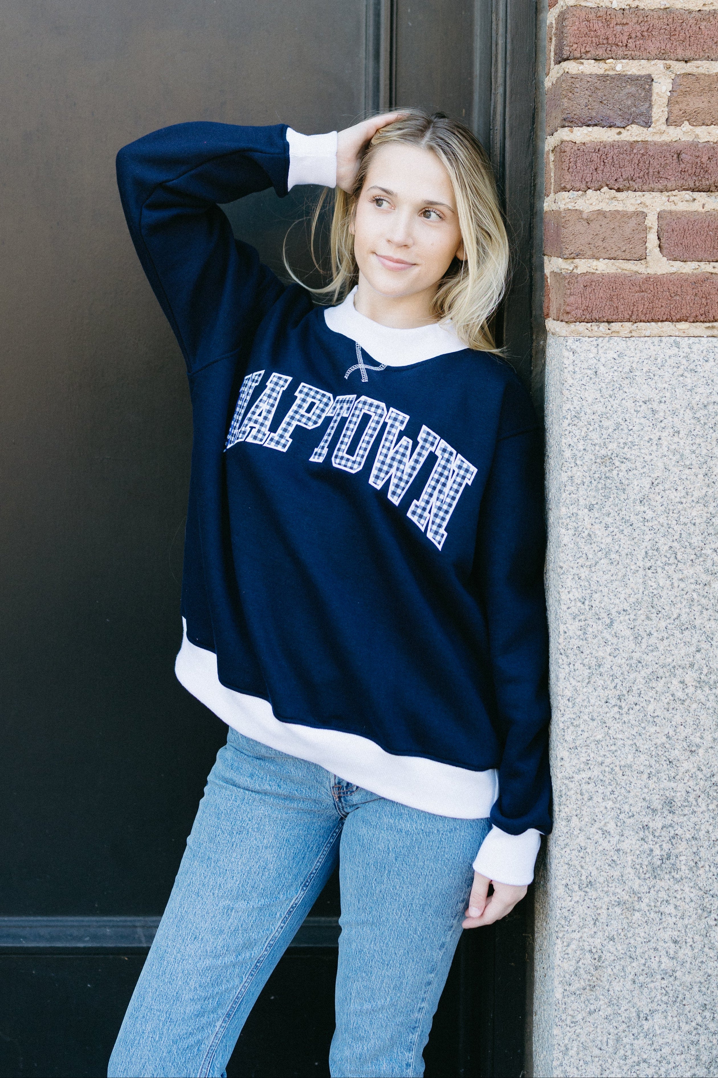 Naptown Gingham Embroidered Mock Neck Sweatshirt – Brightside Boutique