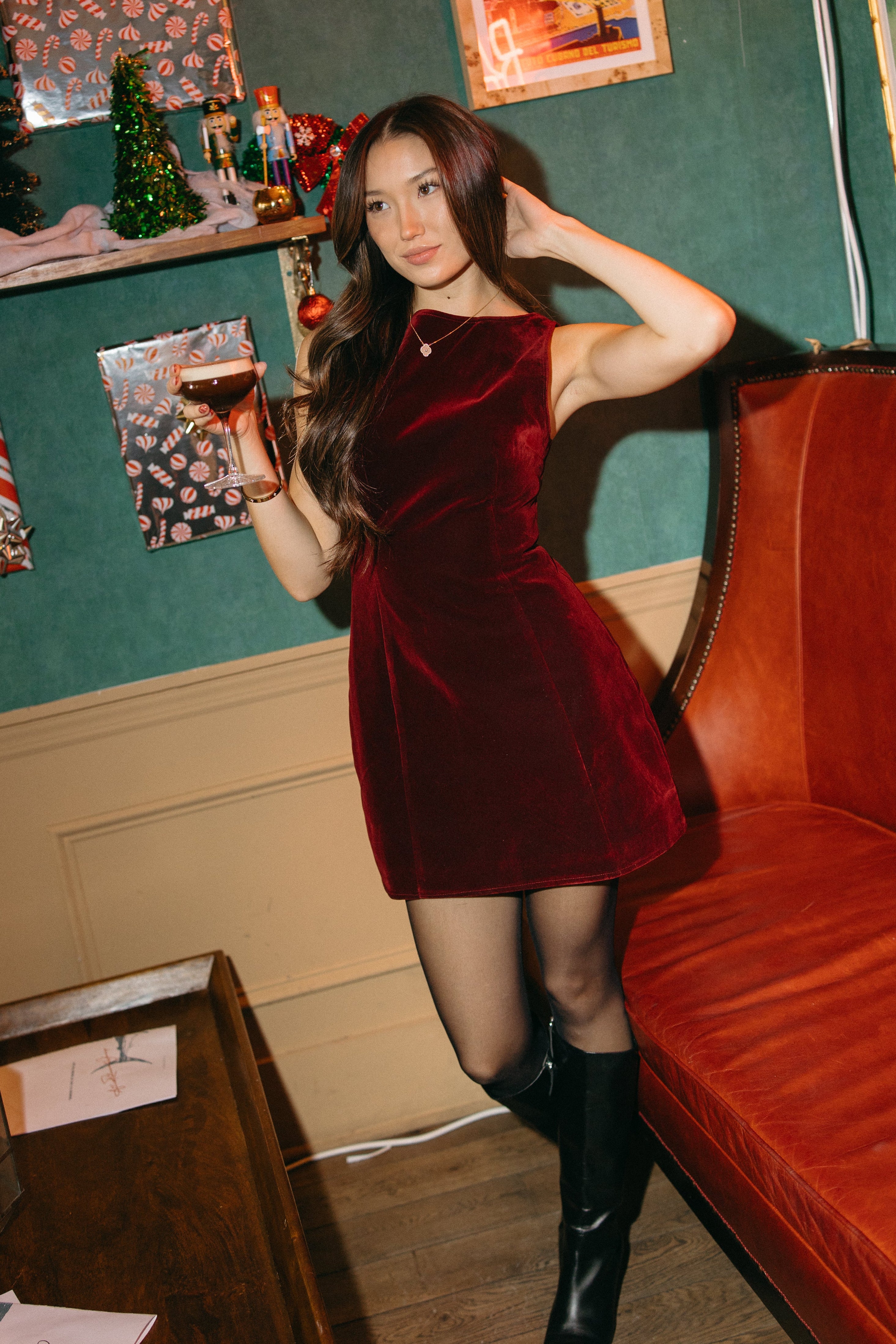 Carmine Velvet Mini Dress