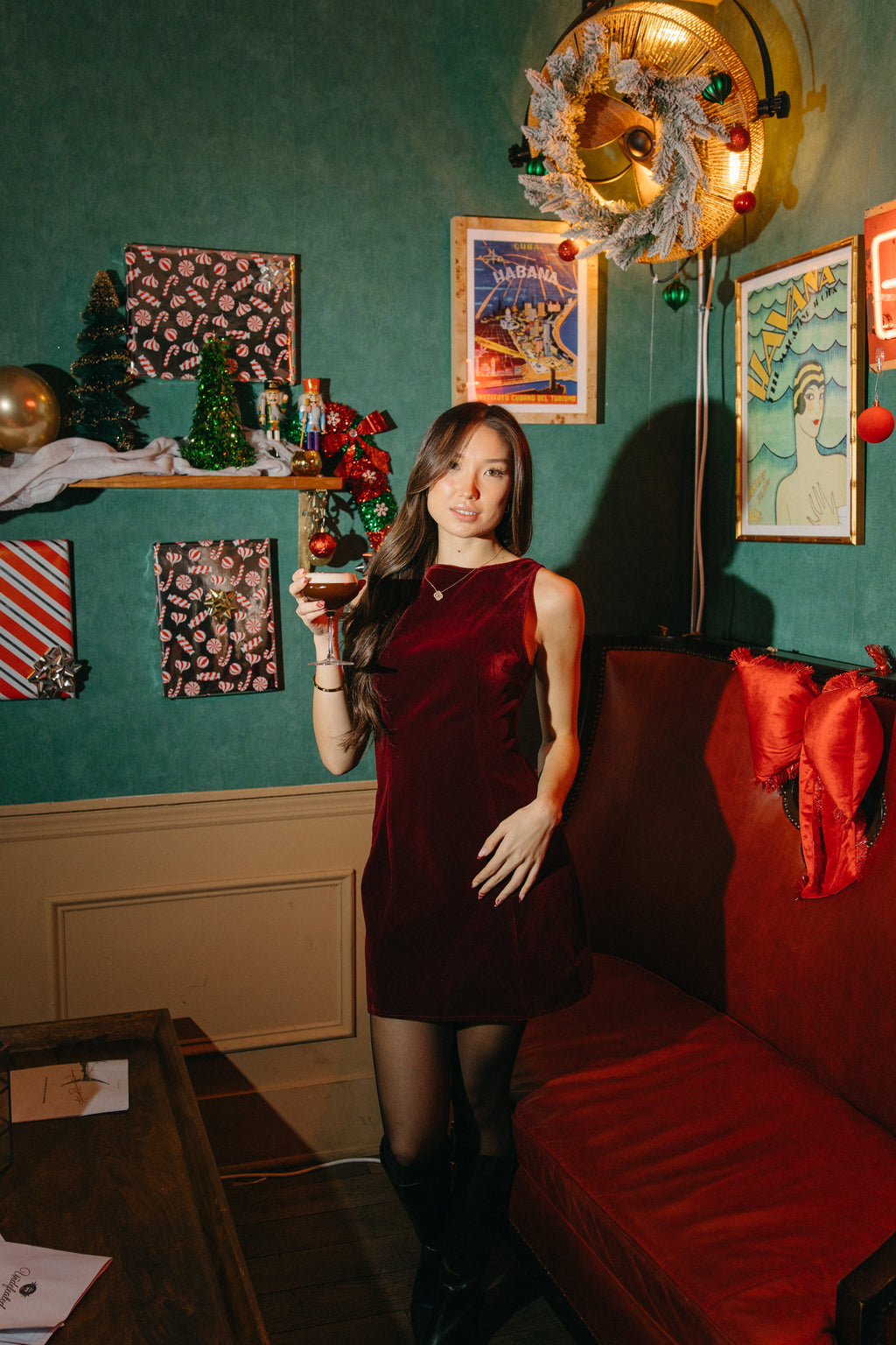 Carmine Velvet Mini Dress