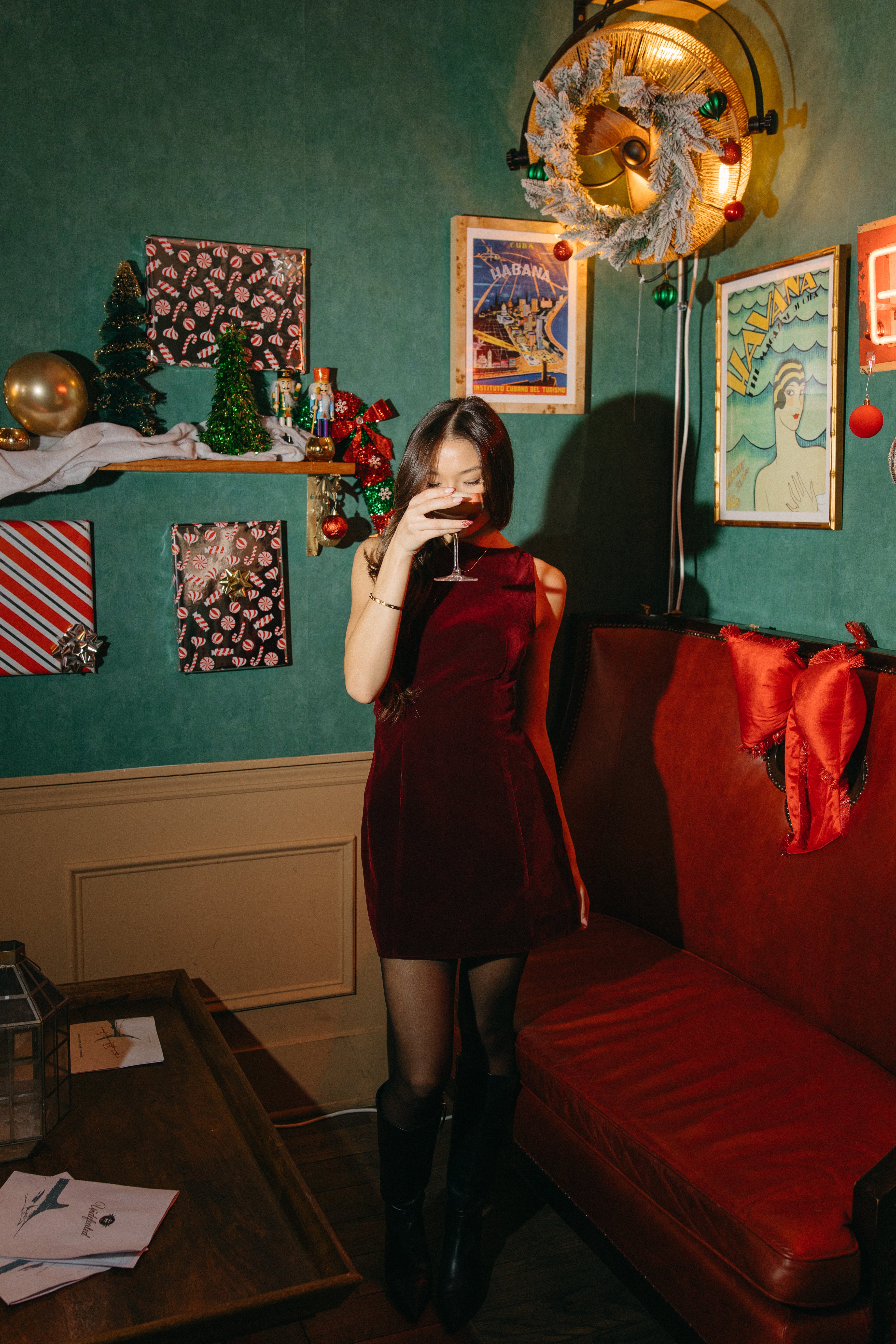 Carmine Velvet Mini Dress
