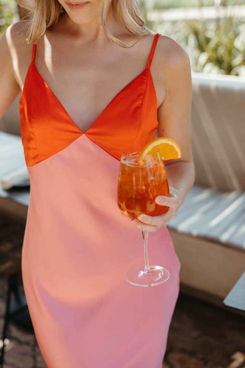 Heating Up Satin Colorblock Dress