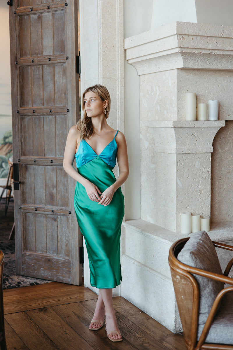 Heating Up Satin Colorblock Dress