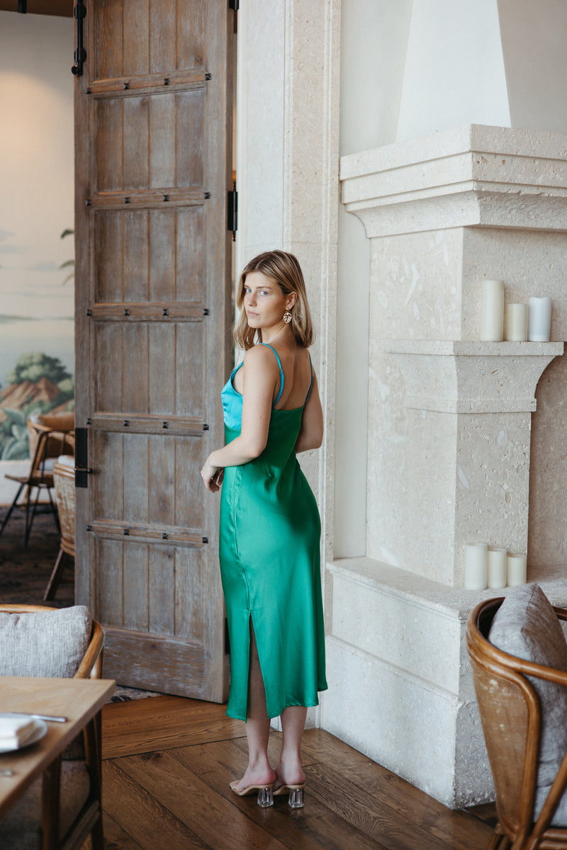 Heating Up Satin Colorblock Dress