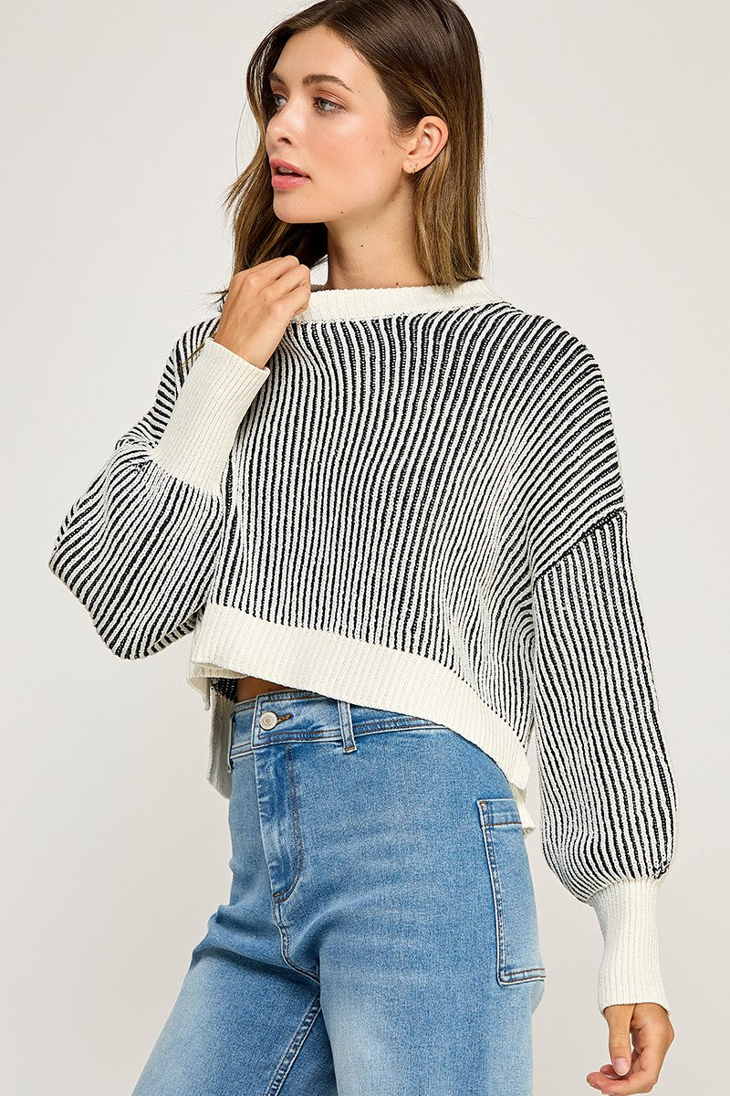 Pure Form Ribbed Sleeve Sweater