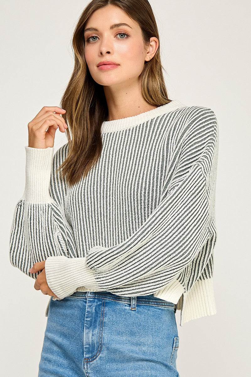 Pure Form Ribbed Sleeve Sweater