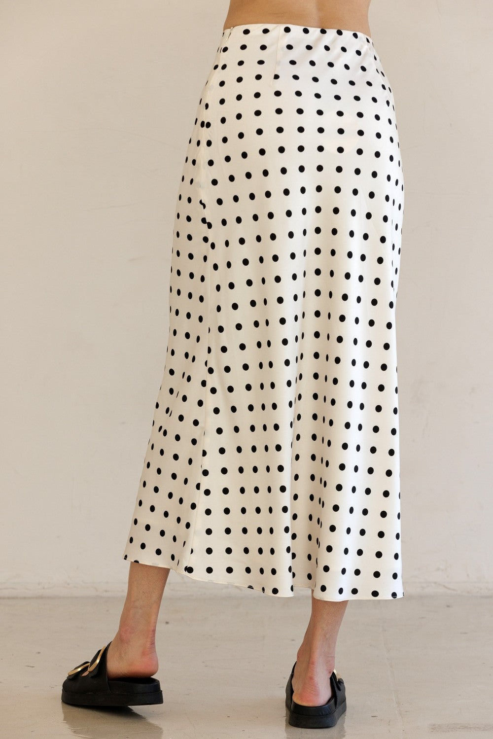 Monroe Polka Satin Midi Skirt