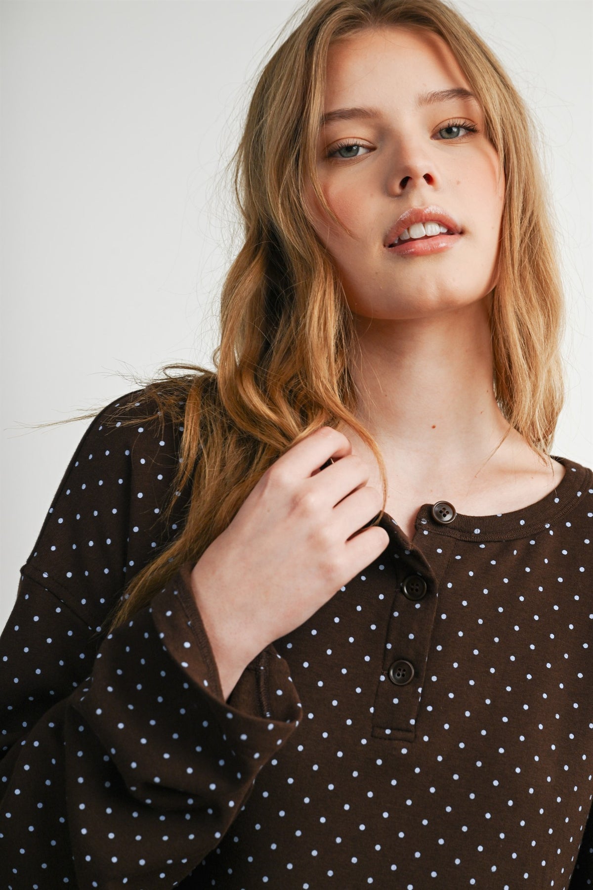The Maplewood Polka Henley Neck Top