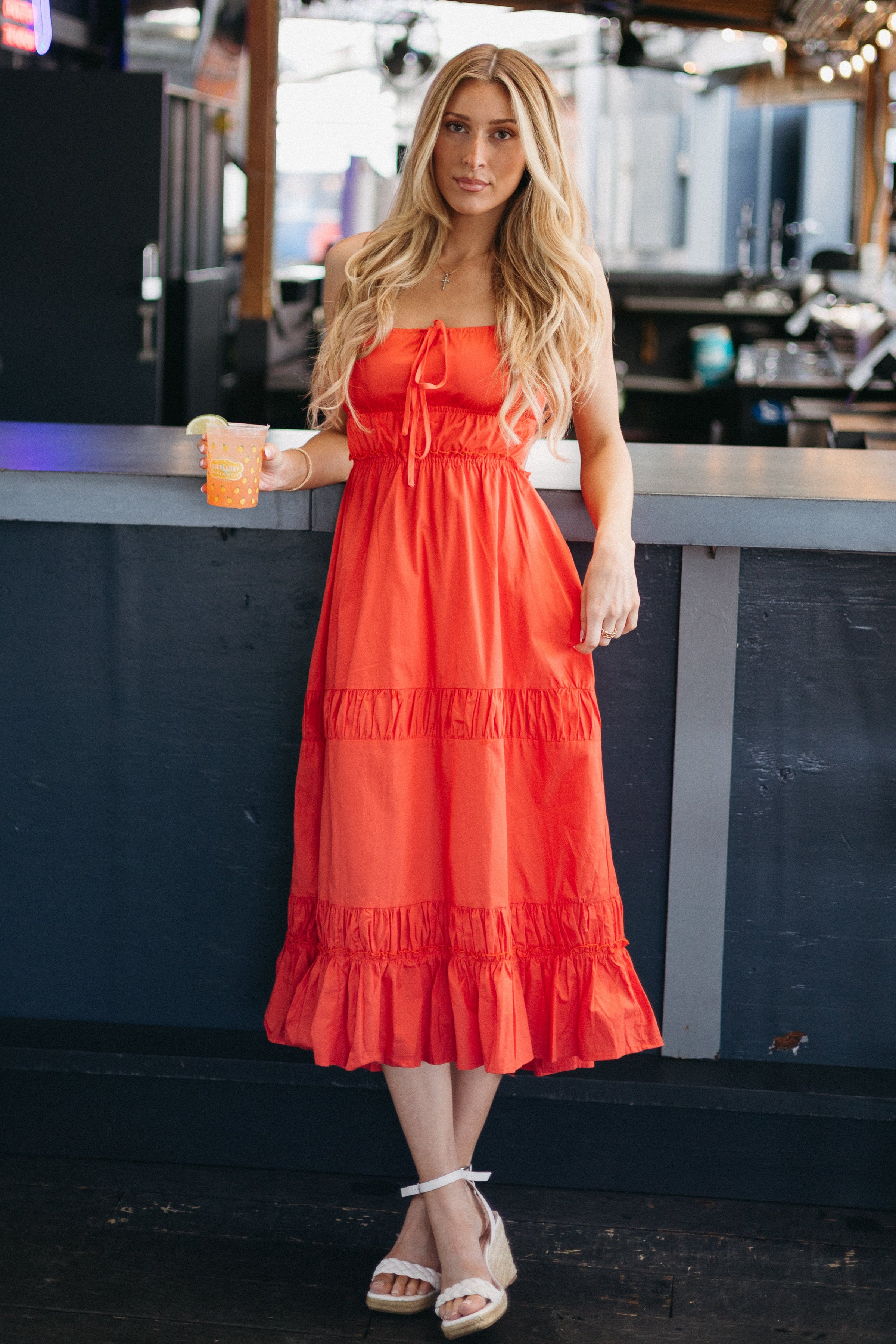 Rosy Ruffle Midi Dress