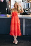 Rosy Ruffle Midi Dress