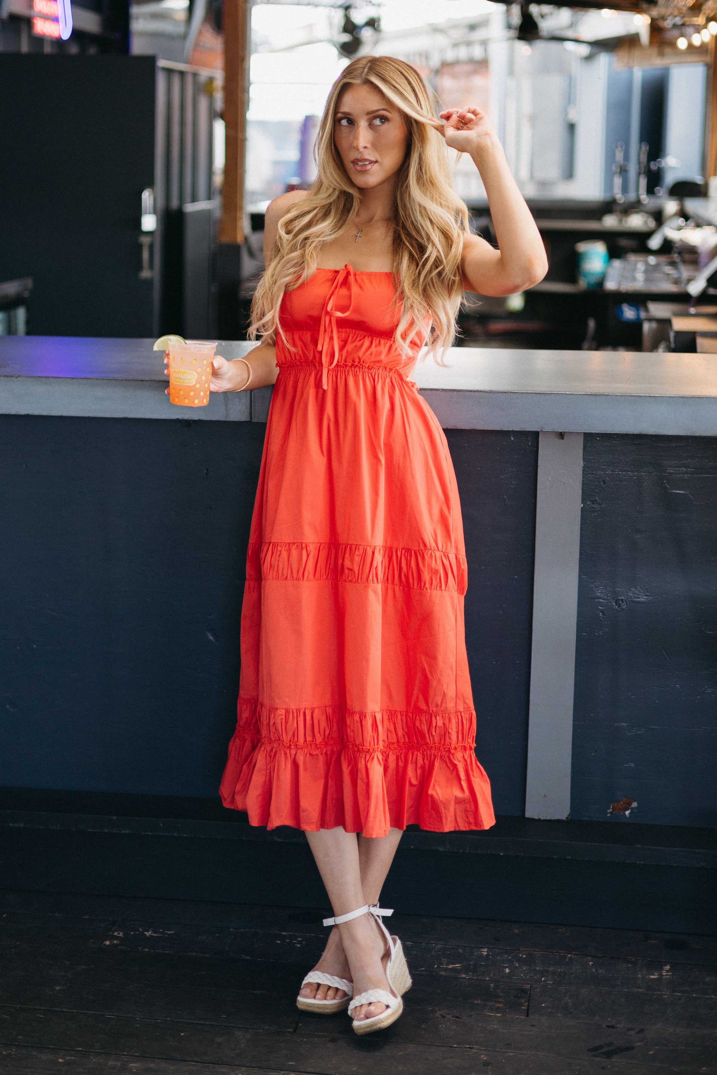 Rosy Ruffle Midi Dress