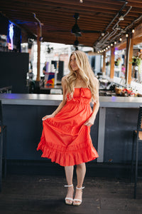Rosy Ruffle Midi Dress