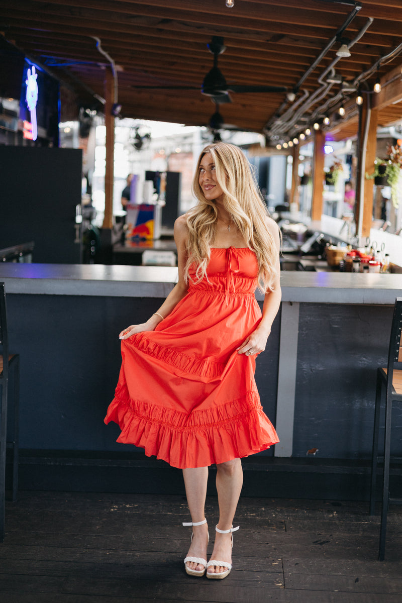 Rosy Ruffle Midi Dress