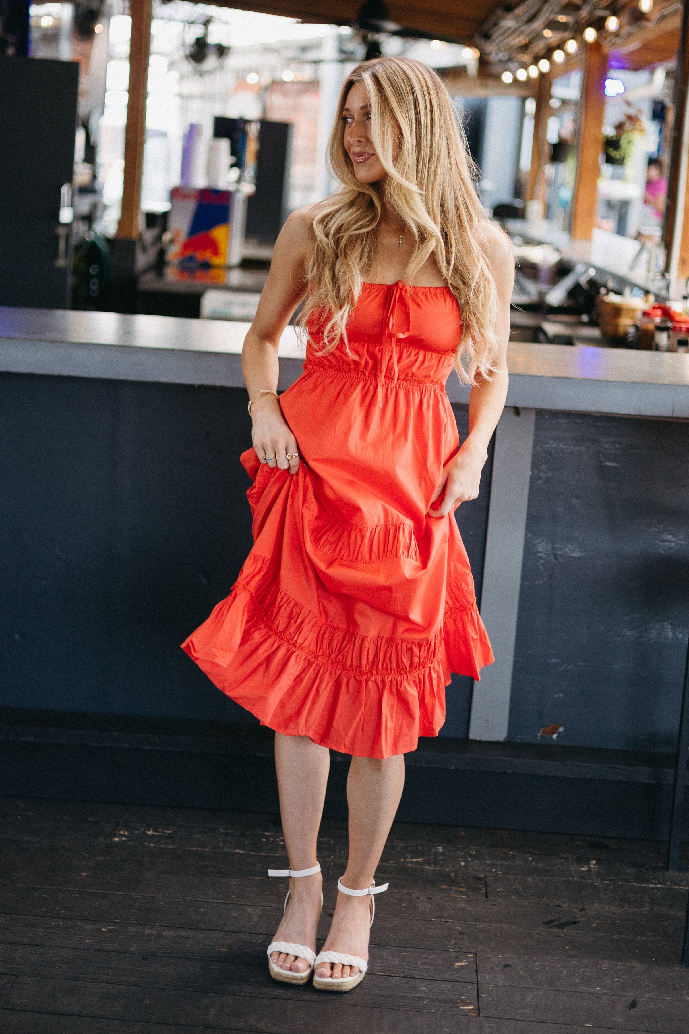 Rosy Ruffle Midi Dress