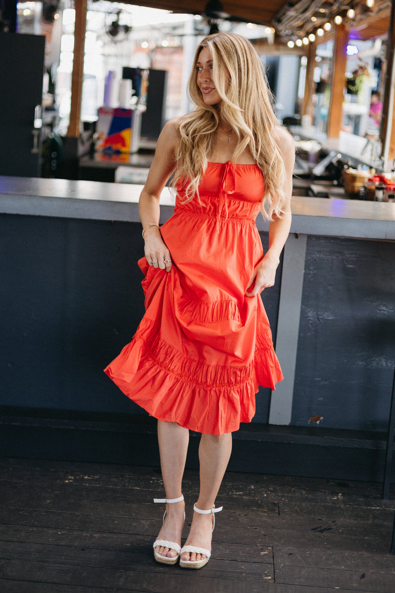 Rosy Ruffle Midi Dress