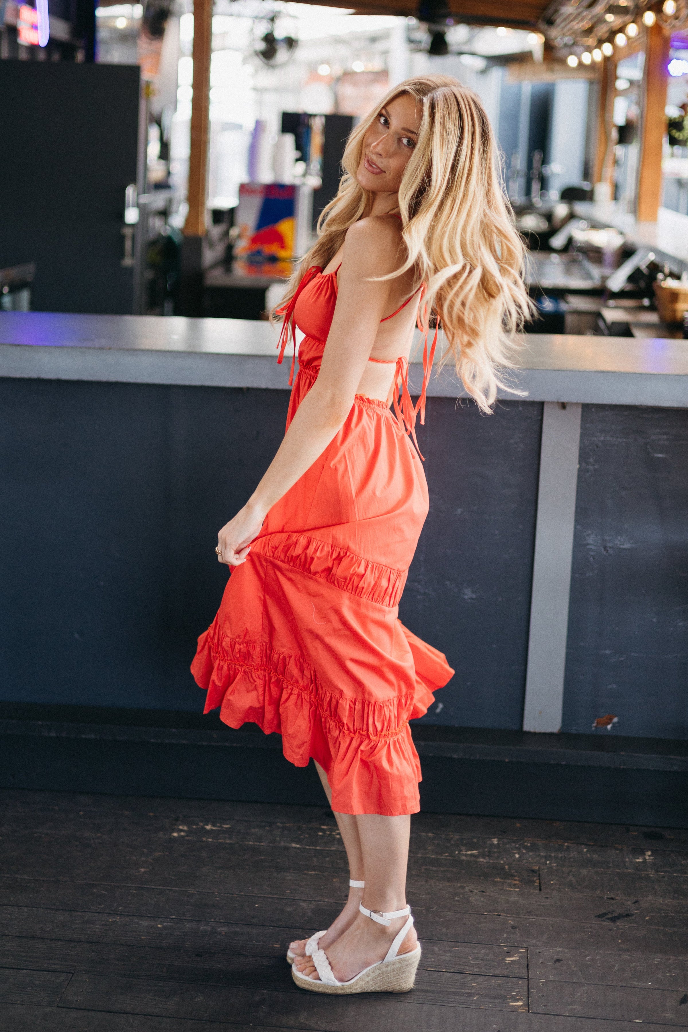 Rosy Ruffle Midi Dress