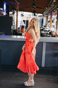 Rosy Ruffle Midi Dress