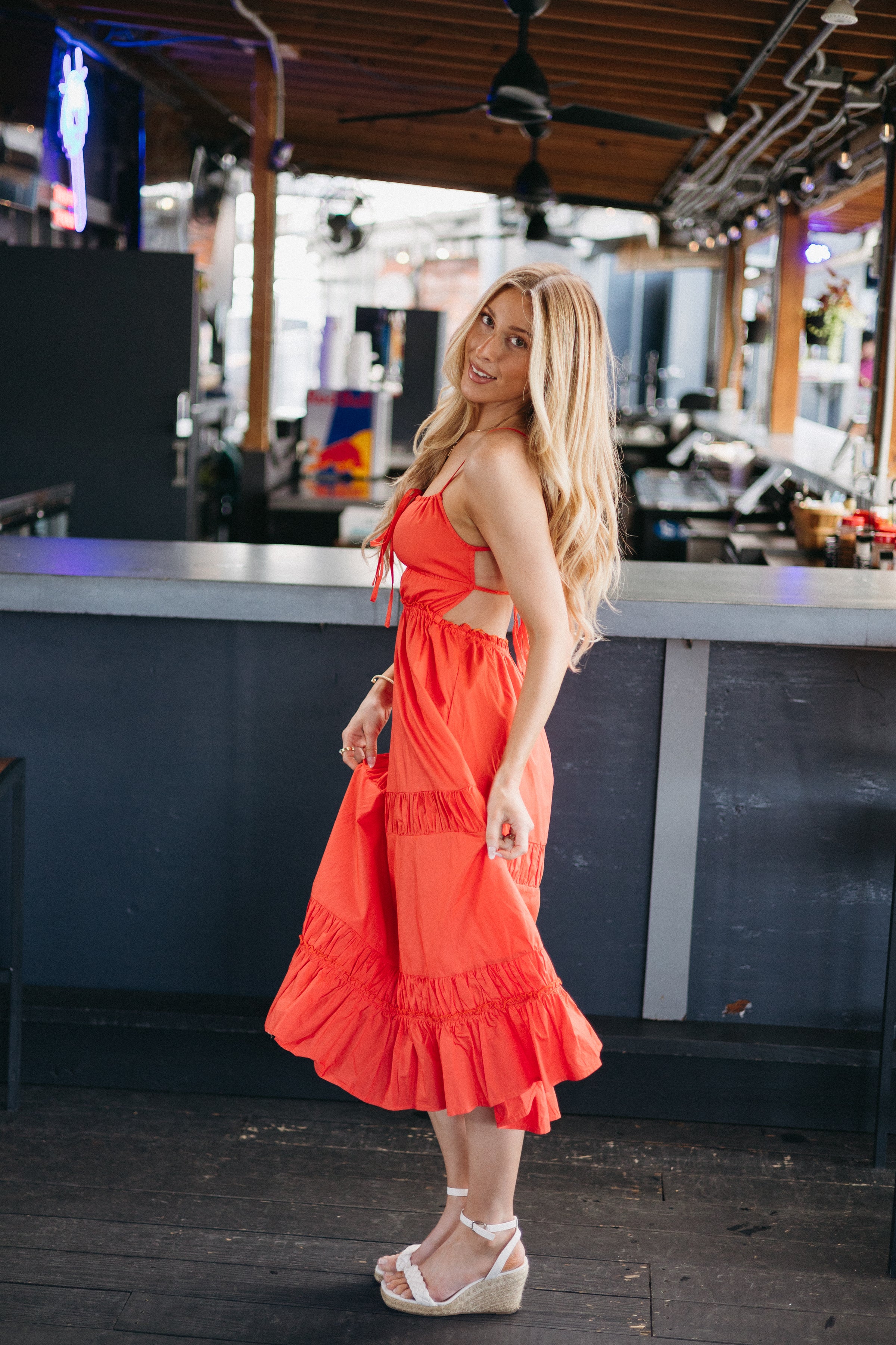 Rosy Ruffle Midi Dress
