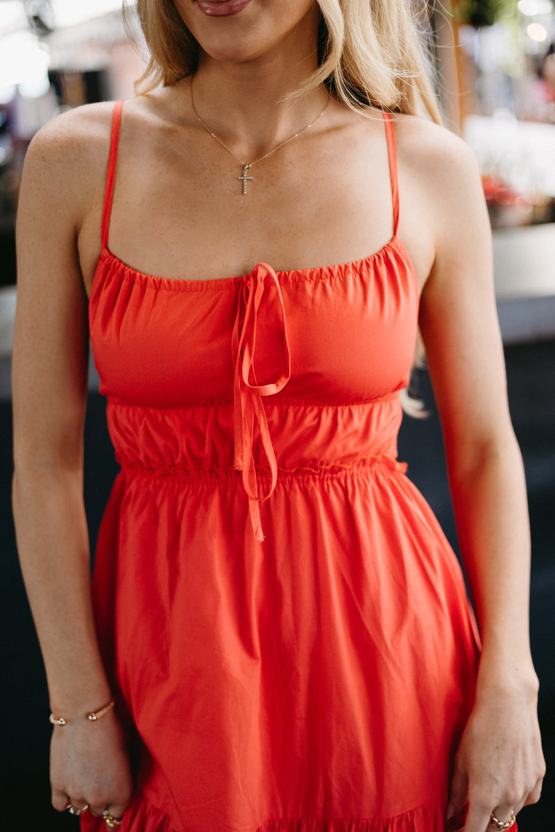 Rosy Ruffle Midi Dress