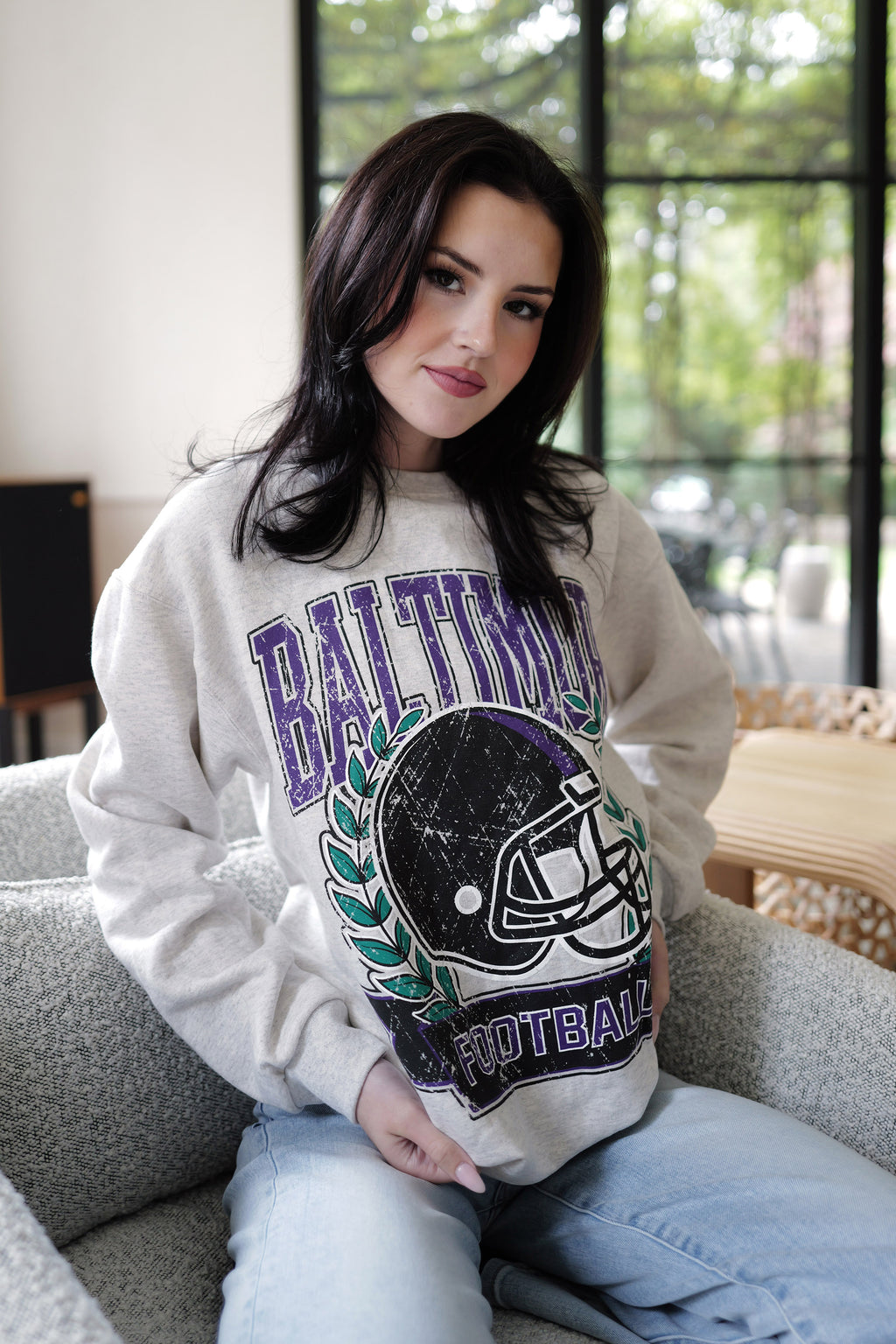 Brightside The Label Laurel Football Helmet Crewneck