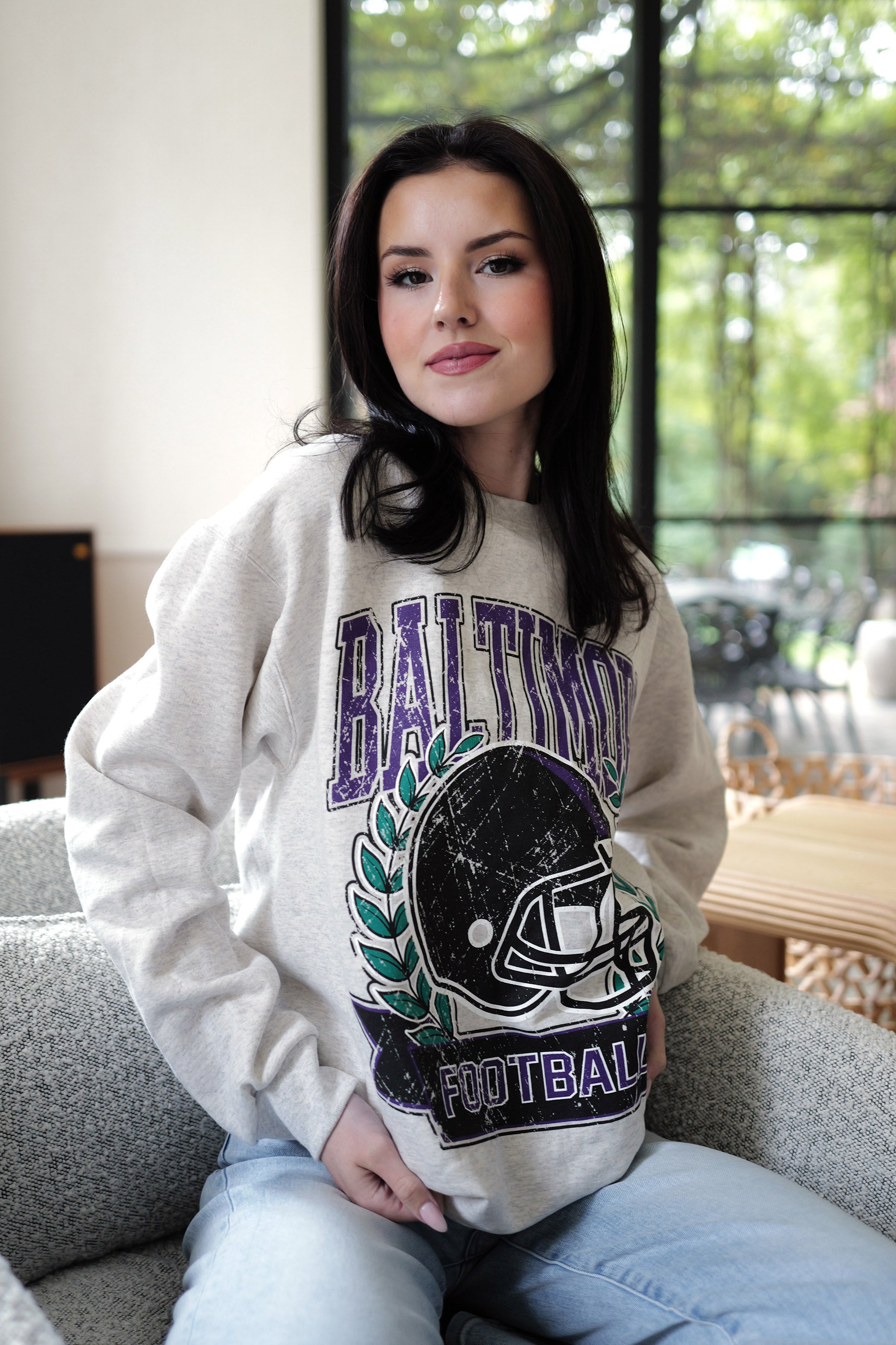 Brightside The Label Laurel Football Helmet Crewneck