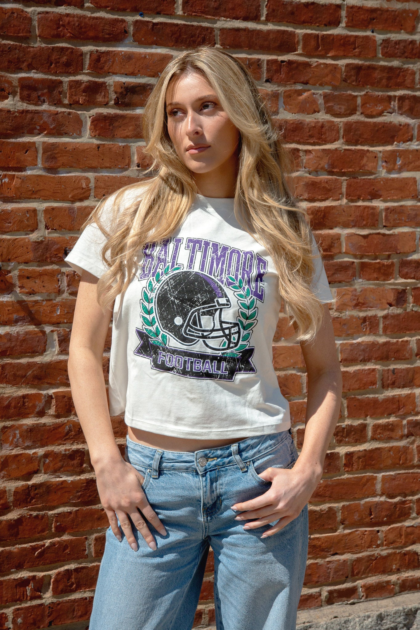 Brightside The Label Laurel Football Helmet Cropped Tee