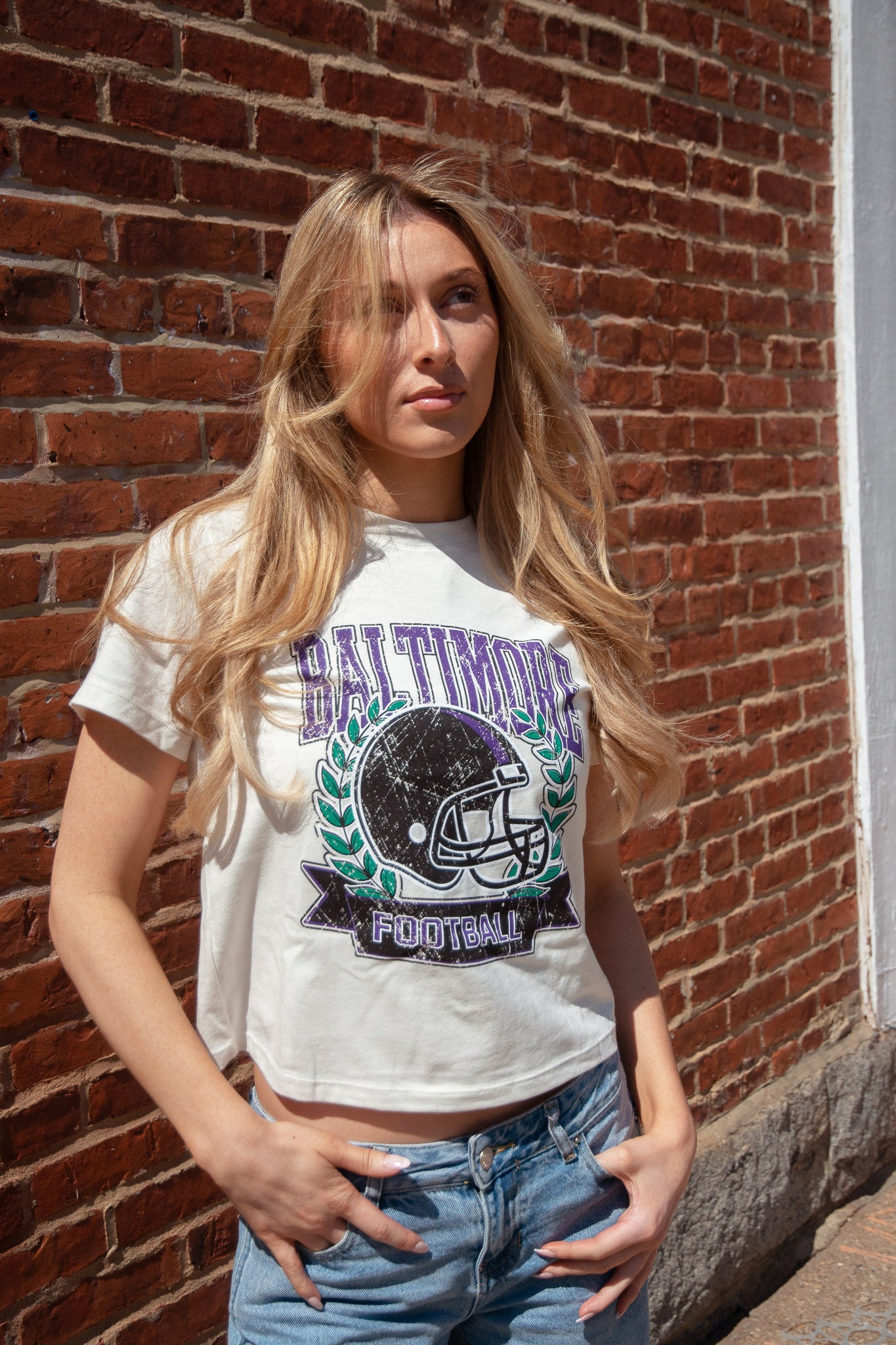Brightside The Label Laurel Football Helmet Cropped Tee