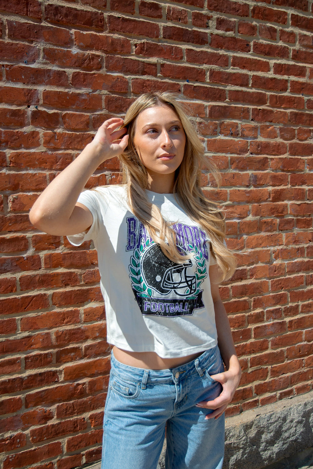 Brightside The Label Laurel Football Helmet Cropped Tee