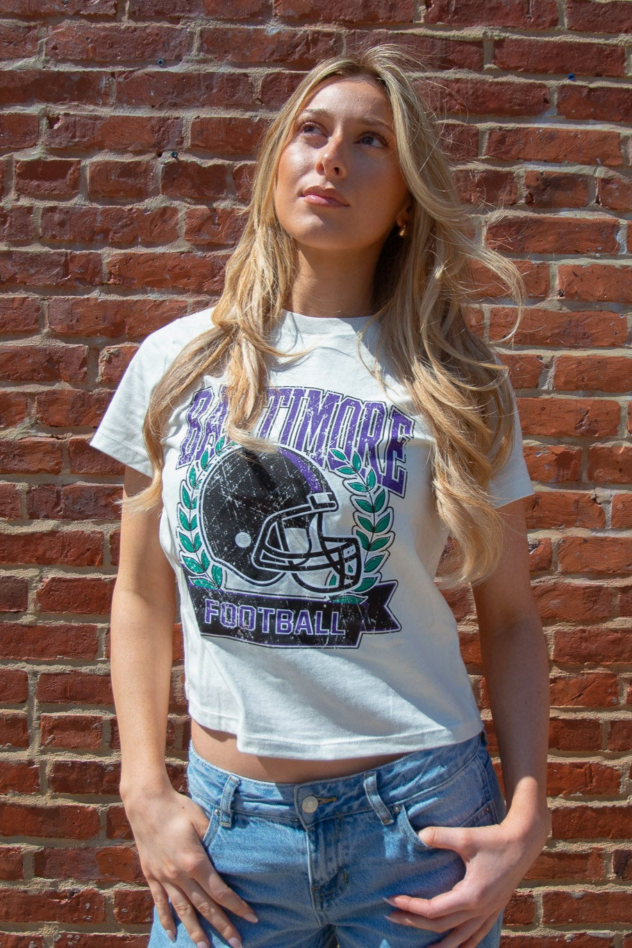 Brightside The Label Laurel Football Helmet Cropped Tee