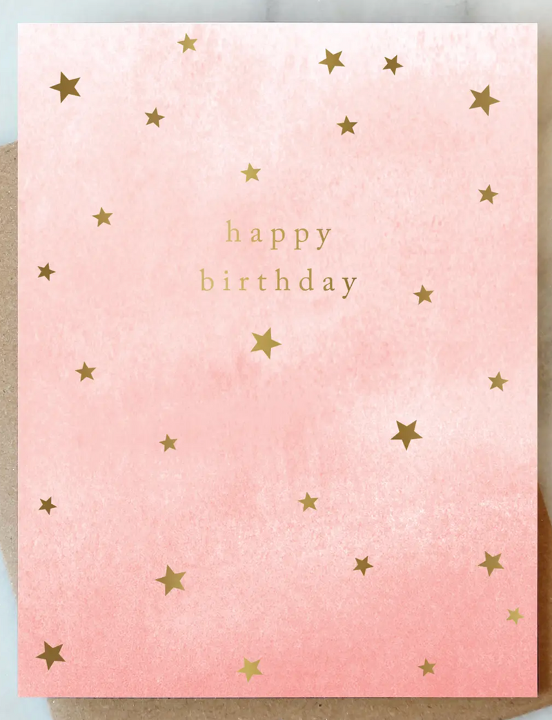 Happy Birthday Pink Stars Birthday Card