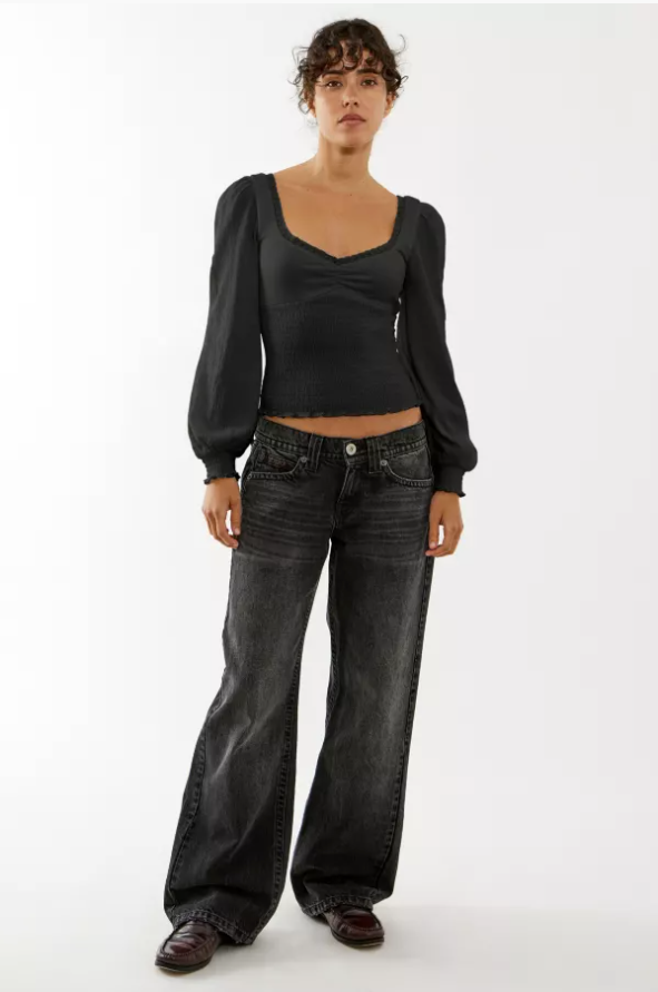 BDG Sydney Smocked Long Sleeve Shirt