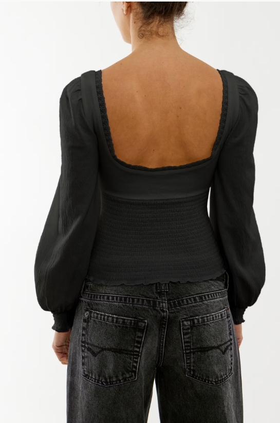 BDG Sydney Smocked Long Sleeve Shirt