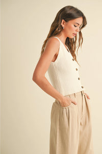 Buttoned Chic Ribbed Tank