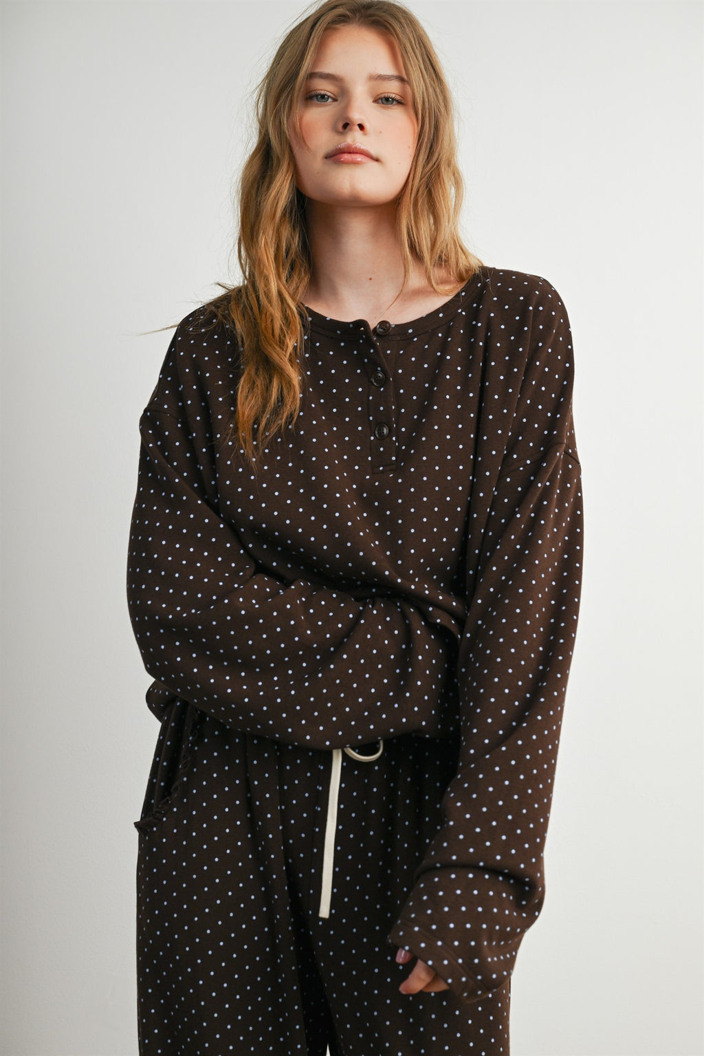 The Maplewood Polka Henley Neck Top