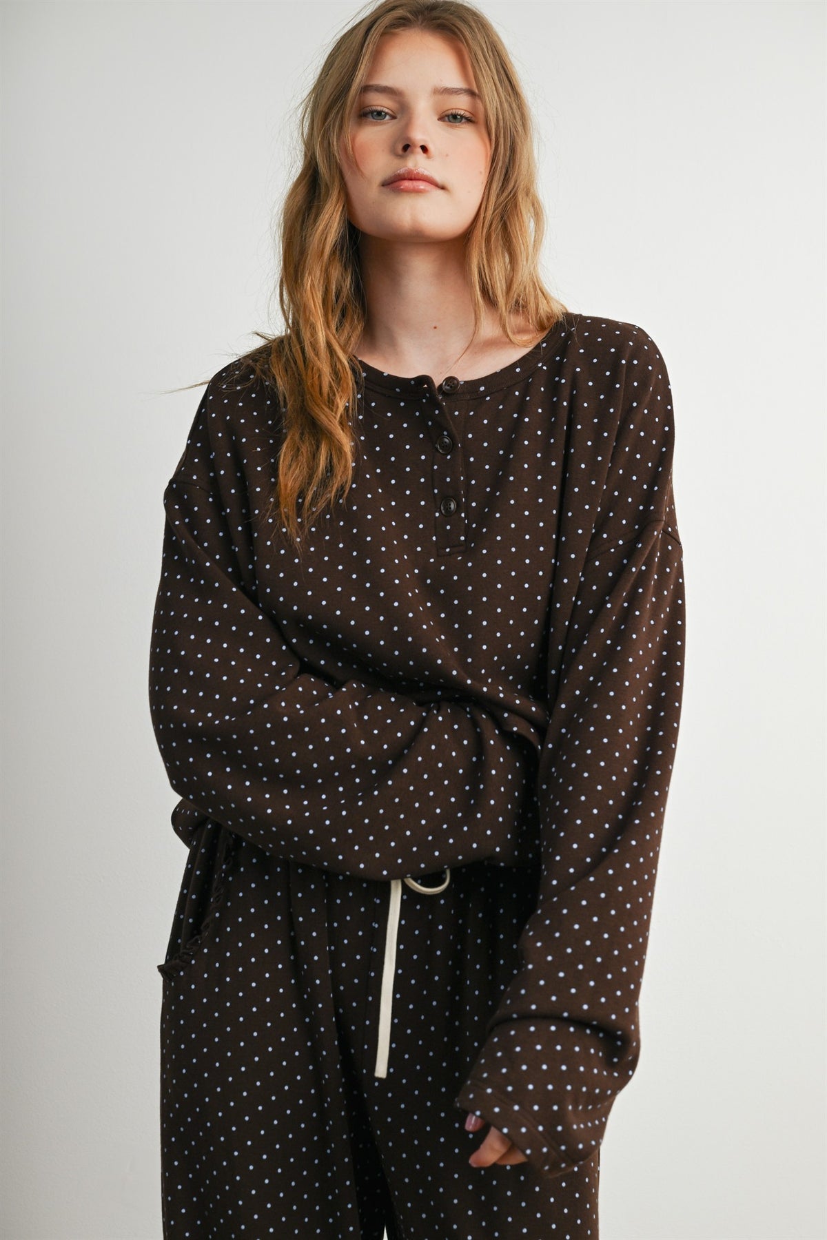 The Maplewood Polka Henley Neck Top