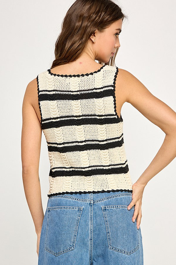 Thread Pop Contrast Knit Tank Top