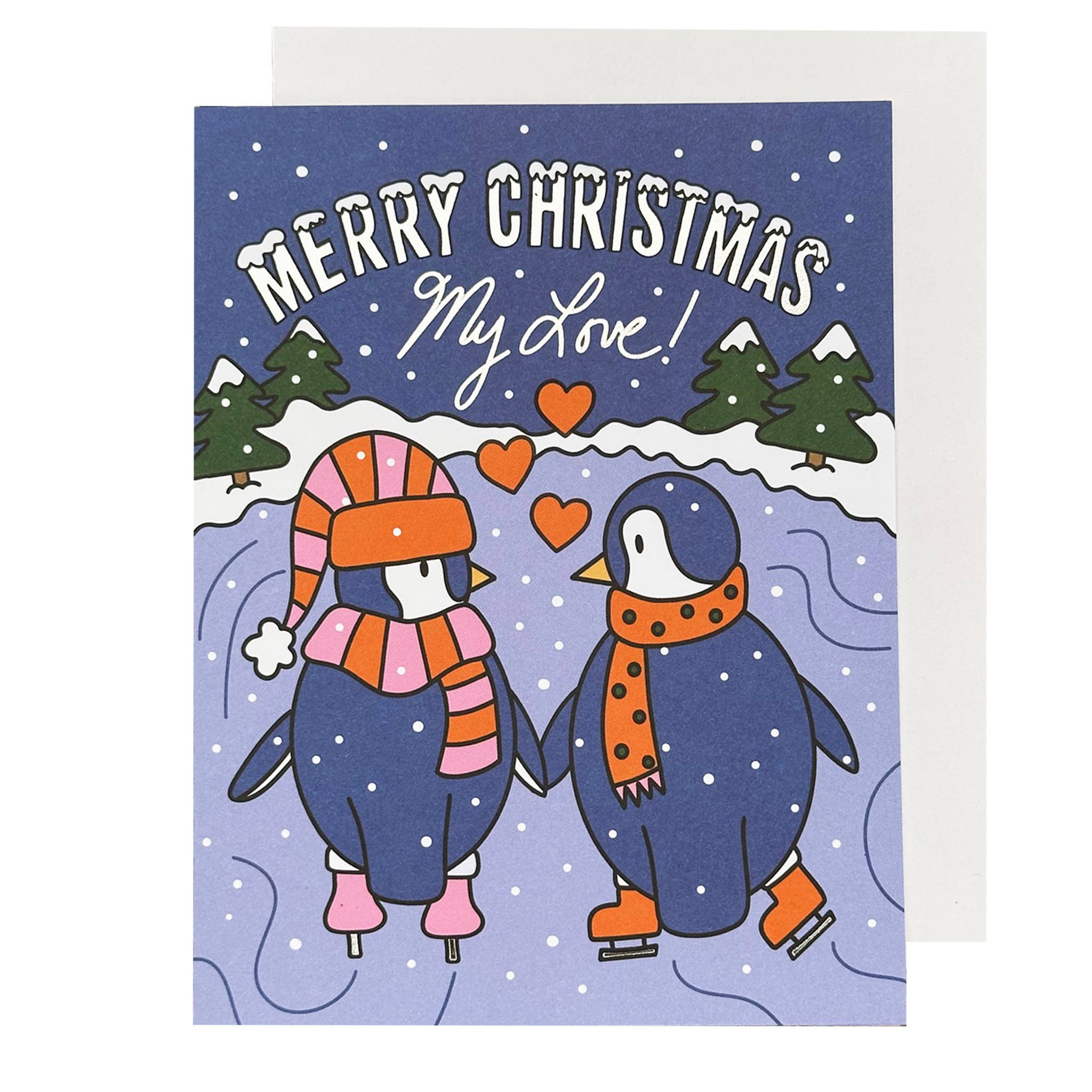 Ice Skating Penguins Christmas Card