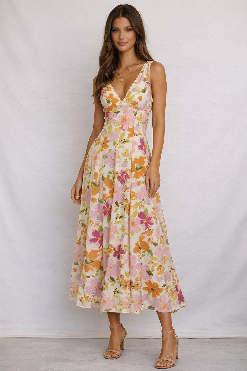 Sunset Blossom Midi Dress