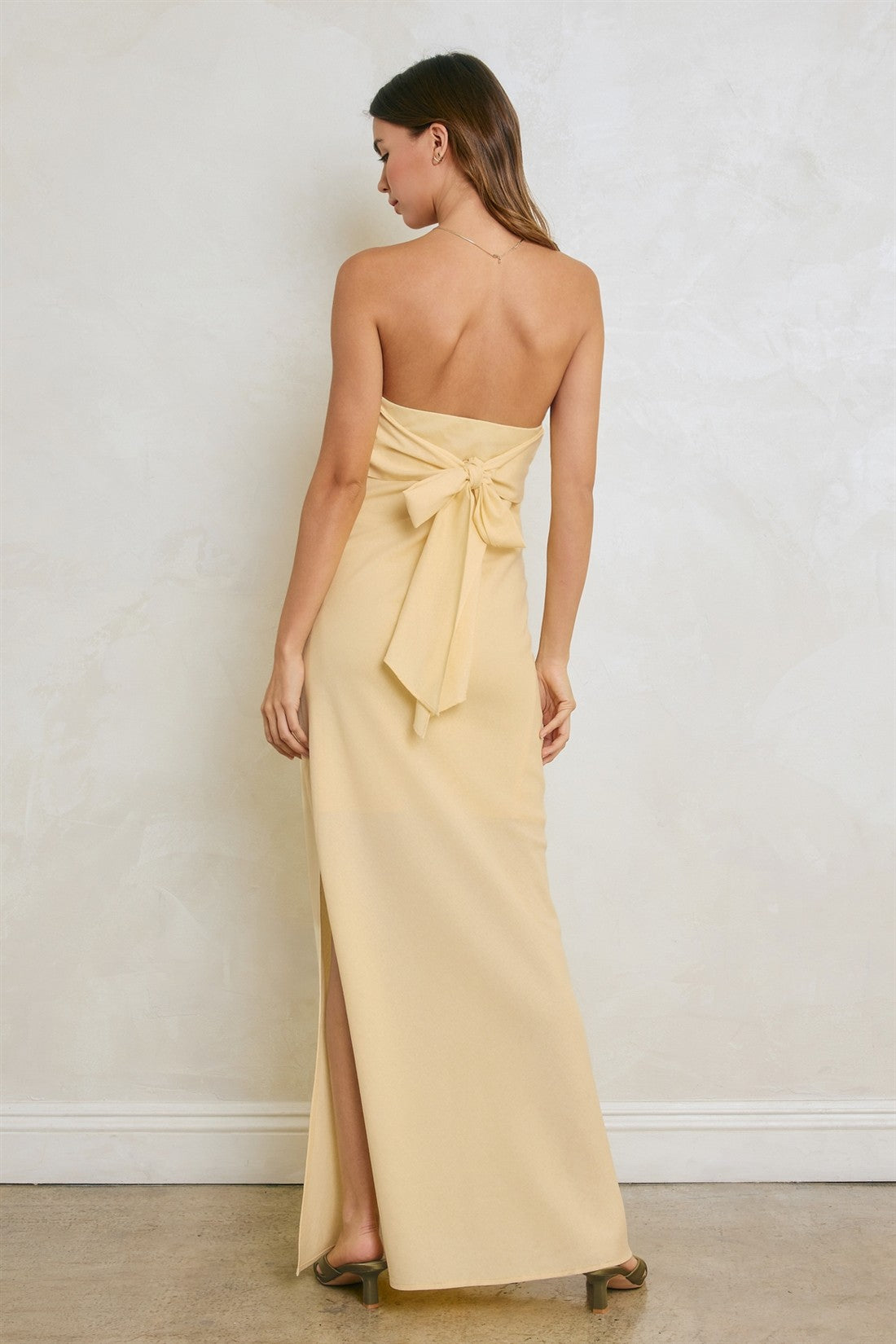 butter yellow silk maxi dress Barely Butter Maxi Dress